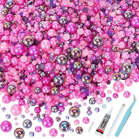 60g Resin Rhinestones Flatback, 2400Pcs Pearl Flatback Rhinestones for Crafts 3mm-10mm Half Pearls for Crafts Rhinestones for Shoes Bottles Nail Hair Face Arts Manicure