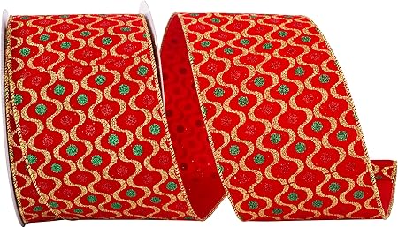 Reliant Ribbon 94004W-065-10H Velvet Glitter Jewel Fiesta Wired Edge Ribbon, 4 Inch X 20 Yards, Red