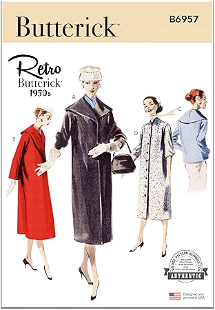 Butterick Easy to Sew Misses' Vintage 1950's Coats Sewing Pattern Kit, Design Code B6957, Sizes 16-18-20-22-24