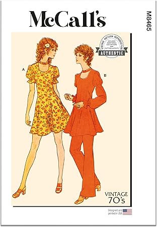 McCall's Vintage 1970's Misses' Dress, Tunic, Pants and Panties Sewing Pattern Packet, Design Code M8465, Sizes 4-6-8-10-12, Multicolor