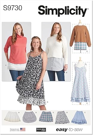 Simplicity Easy Misses' Layering Pullover Slips Sewing Pattern Kit by Elaine Heigl Designs, Code S9730, Sizes S-M-L-XL-XXL, Multicolor