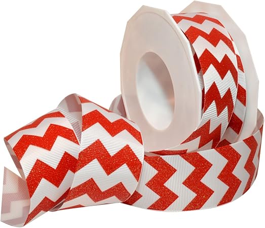 Morex Ribbon 98138/20-609 Polyester Sugar Chevron Ribbon, 1-1/2-Inch by 20-Yard, Red