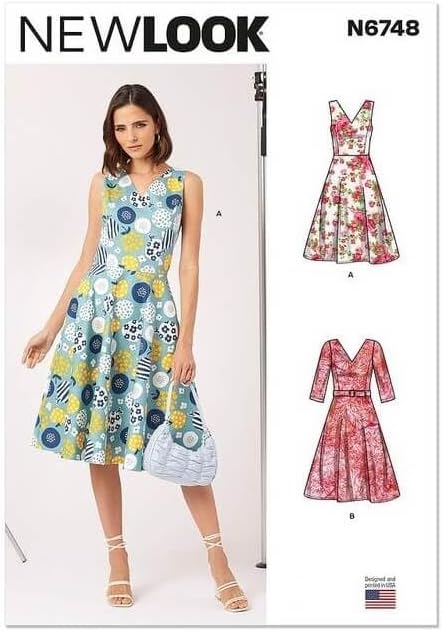 New Look Misses' V-Neck Dress with Sleeve Variations Sewing Pattern Kit, Design Code N6748, Sizes 8-10-12-14-16-18, Multicolor