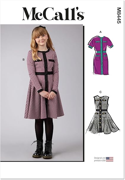 McCall's Easy Girls' Knit Dresses Sewing Pattern Kit, Design Code M8445, Sizes 7-8-10-12-14, Multicolor