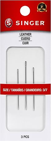 SINGER Leather Hand Needles Set - Assorted Sizes 3/7, Durable Nickel-Plated Steel, Triangular Point, Ideal for Leatherwork, Upholstery, and Repairs, 3pc