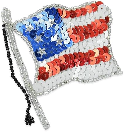 Expo International Old Glory American USA Flag Sequin Pin Patches/Appliques, Red White and Blue