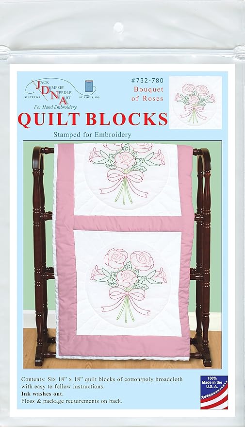 Jack Dempsey Bouquet of Roses Quilt Block, White