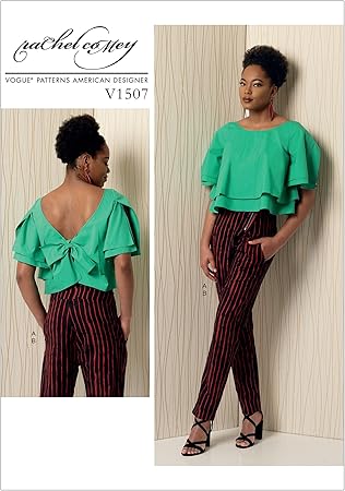 Vogue Patterns Casual Misses' Layered Back-Tie Top and Asymmetrical-Zip Pants, 12-14-16-18-20 Orange