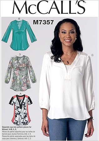 McCall's Patterns M7357 Misses' Banded Tops with Yoke, Size A5 (6-8-10-12-14)