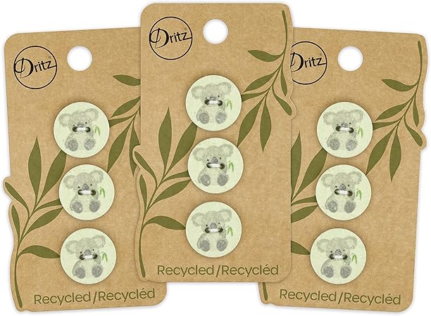 Dritz Koala, Light Green, 9 Recycled Cotton Buttons, 18mm (11/16