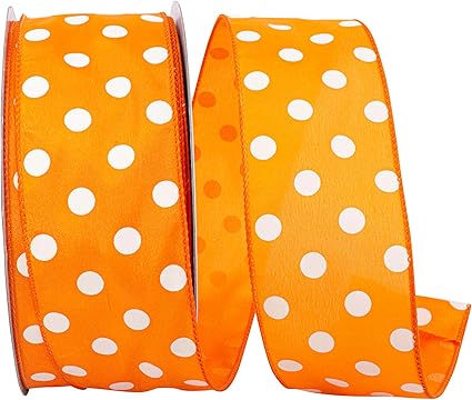 Reliant Ribbon Satin Large Dot Value Wired Edge Ribbon, 2-1/2 Inch X 50 Yards, Orange