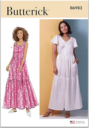 Butterick Easy-to-Make Misses' Tiered Hem Dresses Sewing Pattern Packet, Design Code B6983, Sizes XS-S-M-L-XL-XXL, Multicolor