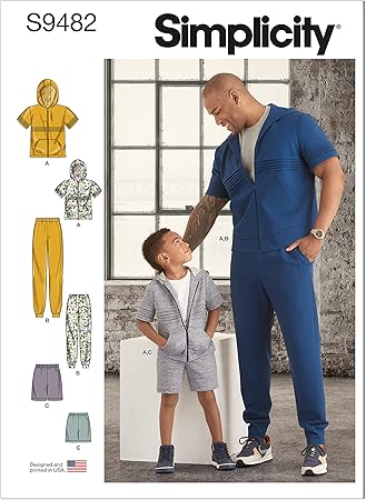 Simplicity Men's and Kid's Tracksuit Sewing Pattern Kit, Code S9482, Sizes Child XS - L/Adult XS - XL, Multicolor