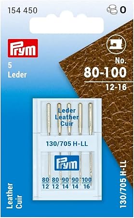 Prym Leather Sewing, Sizes 12-16, 5 PC Machine Needles, Leder, 130/705, No. 80-100, Silver 5 Count