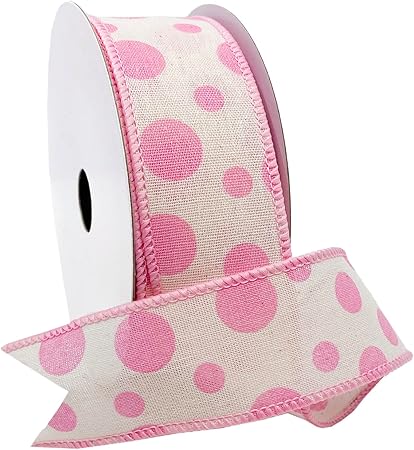 Morex Ribbon Wired Linen Bubble Dots Ribbon, 1.5 inches by 10 Yards, Pink, 7578.40/10-020