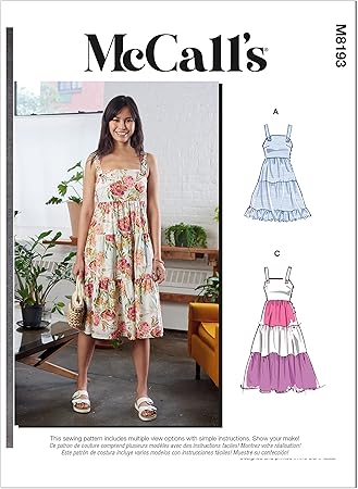 McCall's Misses' Pinafore Dress Sewing Pattern Kit, Code M8193, Sizes 6-8-10-12-14, Multicolor