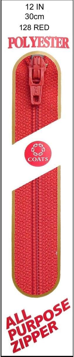 Coats Thread & Zippers All-Purpose Plastic Zipper, 12-Inch, Red (F72 12-128)