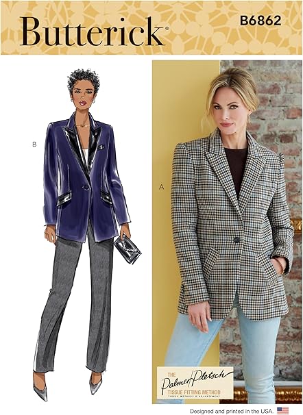 Butterick Misses' Jacket Sewing Pattern Kit, Code B6862, Sizes 16-18-20-22-24, Multicolor