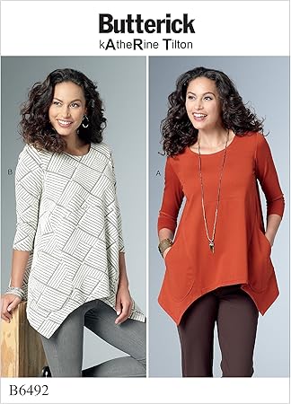 Butterick Patterns Misses' Loose Knit Tunics With Shaped Sides And Pockets, ZZ (LRG-XLG-XXL)