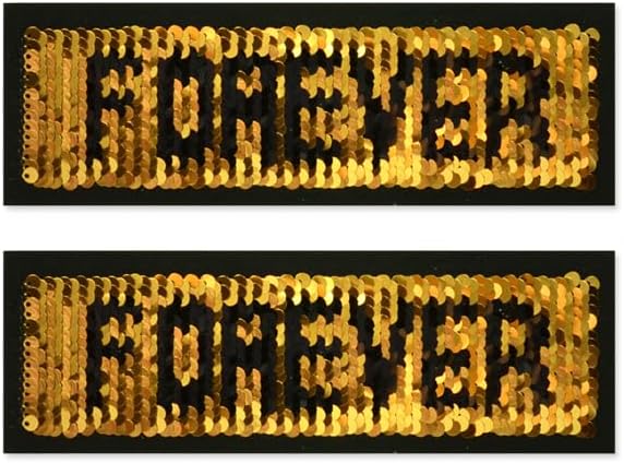 Expo International 2PC Forever Whatever Reversible Sequin Iron On Embroidered Patches/Appliques, Gold/Silver