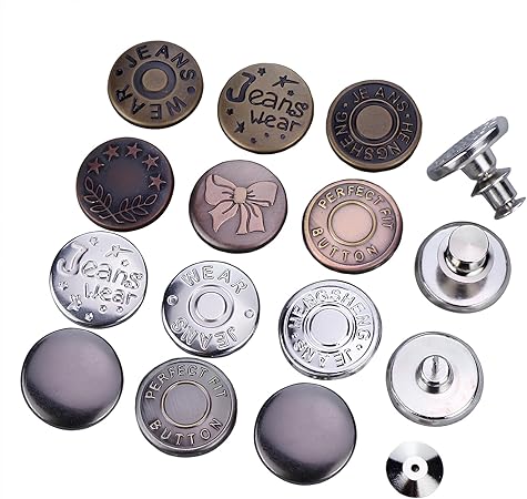 12 Sets Button Pins, Buttons for Jeans, Adjustable Metal Pants Button Tightener, No Sew and No Tools, for Loose Jeans