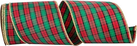 Reliant Ribbon 9183M-001-10F Tartan Plaid Classic Wired Edge Ribbon, 4 Inch X 10 Yards, Multi