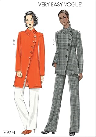 Vogue Patterns Casual Misses' Asymmetrical Lined Jacket, And Pull-On Pants, Red