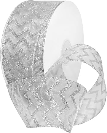 Morex Ribbon Wired Nylon Chevron Glitz Ribbon, 2 1/2