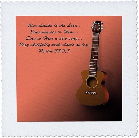 3dRose qs_22654_5 Classic Guitar and Bible Verse Sing to The Lord a New Song-Quilt Square, 14 by 14-Inch