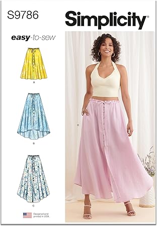 Simplicity Easy Misses' Skirt with Hemline Variations Sewing Pattern Packet, Design Code S9786, Sizes 12-14-16-18-20, Multicolor