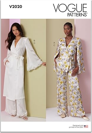 Vogue Misses' Semi-Fitted Lounge Top, Robe and Wide-Leg Pants Sewing Pattern Packet, Design Code V2020, Sizes 8-10-12-14-16, Multicolor