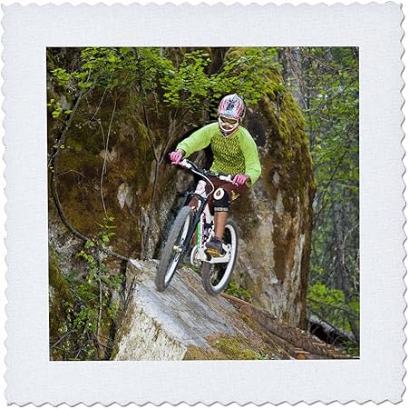 3dRose qs_91904_2 Mountain Biking, Bicycling, Spooky Trail, Mt-Us27 Cha1924-Chuck Haney-Quilt Square, 6 by 6-Inch