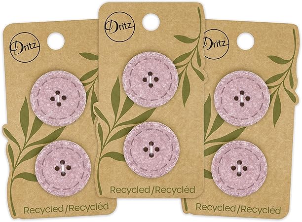 Dritz Round Stitch, 25mm, Mauve, 6 Recycled Cotton Buttons, 25 mm, 6 Count