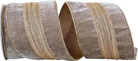 Reliant Ribbon 93726W-900-10D Regal Trim Plush Velvet Wired Edge Ribbon, 4 Inch X 5 Yards, Grey