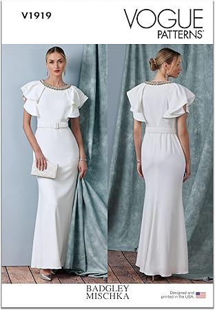 Vogue Misses' Full Length Dress with Belt Sewing Pattern Kit by Badgley Mischka, Design Code V1919, Sizes 8-10-12-14-16