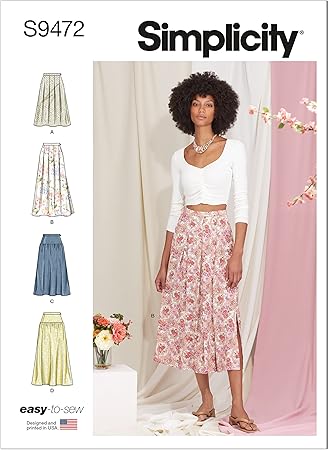 Simplicity Misses' Skirt Sewing Pattern Kit, Code S9472, Sizes 16-18-20-22-24, Multicolor