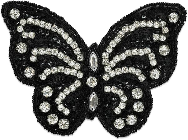 Expo International Beaded Sequin Radiant Rhinestone Butterfly Patches/Appliques, Black