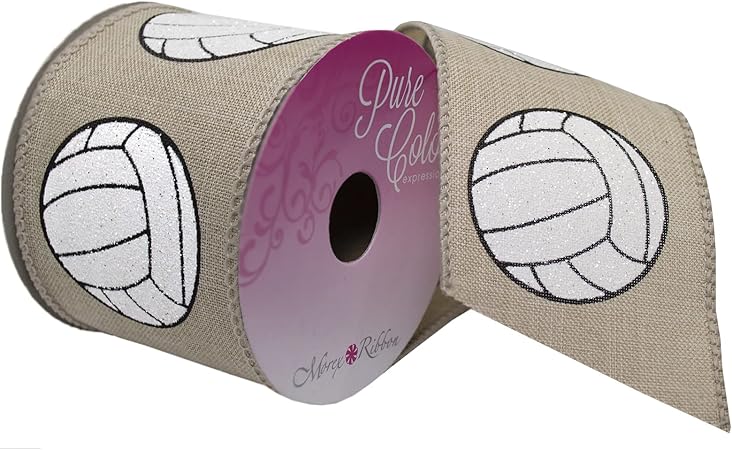 Morex Ribbon Wired Taffeta Sports Fun Ribbon, 2.5 inch by 3 Yards, Volleyball, 4197.60-01