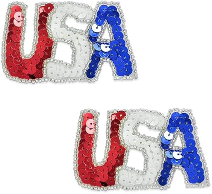 Expo International Pack of 2 USA Sequin Applique with Pin | Red White and Blue Tulle