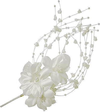 Expo International Vintage Bridal Flower with Pearl Cascade Ornament Spray Tulle, Ivory