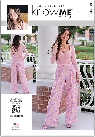 Know Me Misses' High-Waisted Pants and Knit Top Sewing Pattern Packet, Sizes 6-8-10-12-14, Multicolor