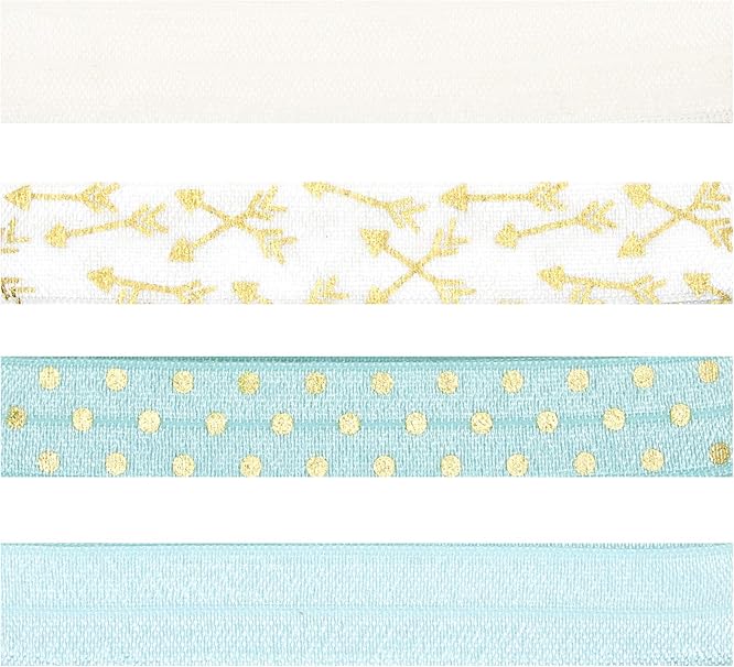 Cousin DIY 63599972 Fold Over Elastic Bands-White, Aqua, Arrows, Dots, 4pc