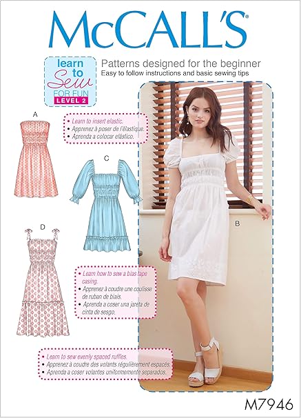 McCall's Patterns McCall's Learn Women's Pullover Sleeveless, Short, Long Sleeve Dress, 4-12 Sewing Pattern, White