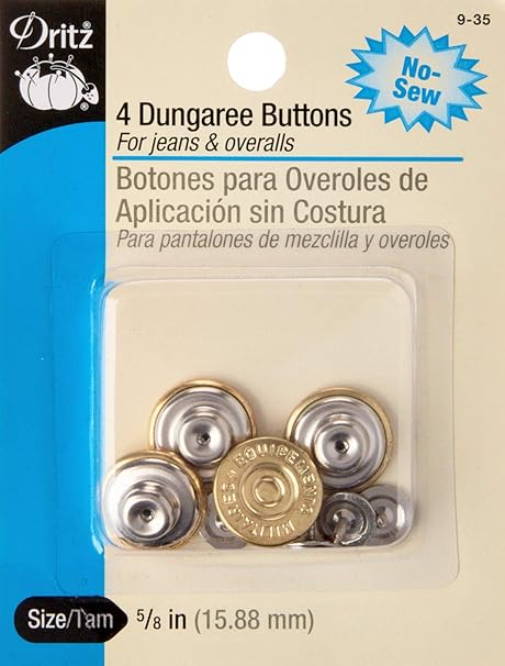 Dritz 9-35 No-Sew Dungaree Buttons, Gilt, 5/8-Inch 4-Count