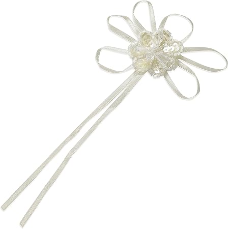 Expo International Vintage Sequin Daisy Flower with Ribbon Applique | White