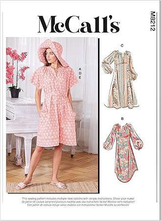 McCall's Misses' Raglan Sleeve Dress Sewing Pattern Kit, Code M8212, Sizes XS-S-M, Multicolor