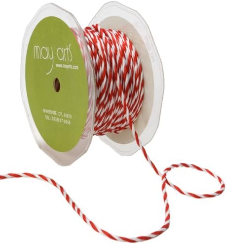 May Arts 1/16-Inch Wide Ribbon, Red and White Twisted Rope