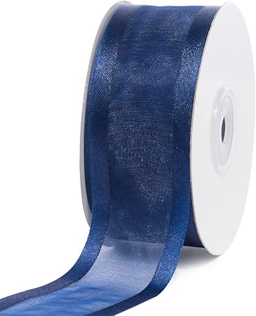 Creative Ideas, 1-1/2-Inch Organza with Satin Edge Ribbon, 25 Yards, Navy Blue