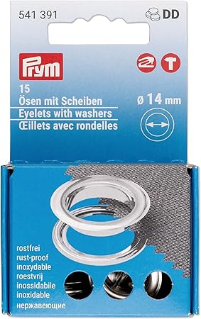 Prym 14 mm, 15 pcs Eyelets with Washers, Silver Count