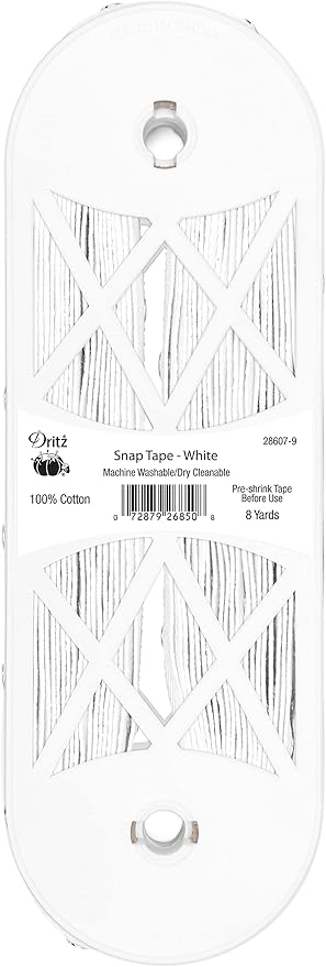 Dritz Cotton Snap Tape, 12 Snaps, 8-Yards, White